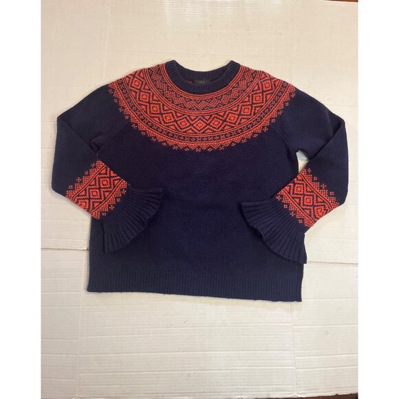 J. Crew Womens Wool/Nylon Sweater Size S Fair Isle Pattern Navy/orange bell - Picture 1 of 10